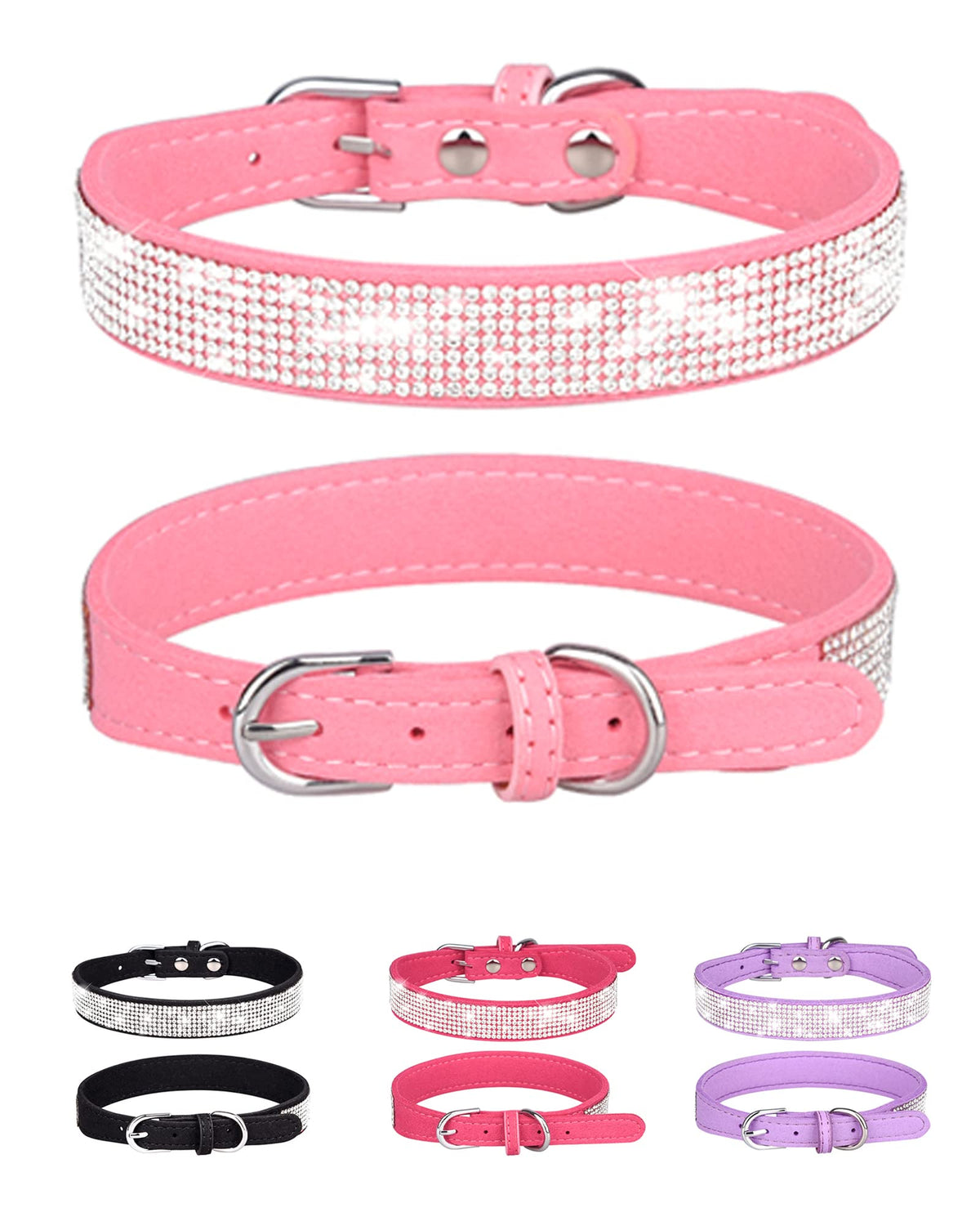 Pink Adjustable Leather Suede Rhinestone Dog Collar F35990
