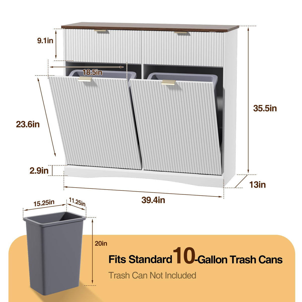 White and Dark Walnut Tilt Out Trash Cabinet G56198