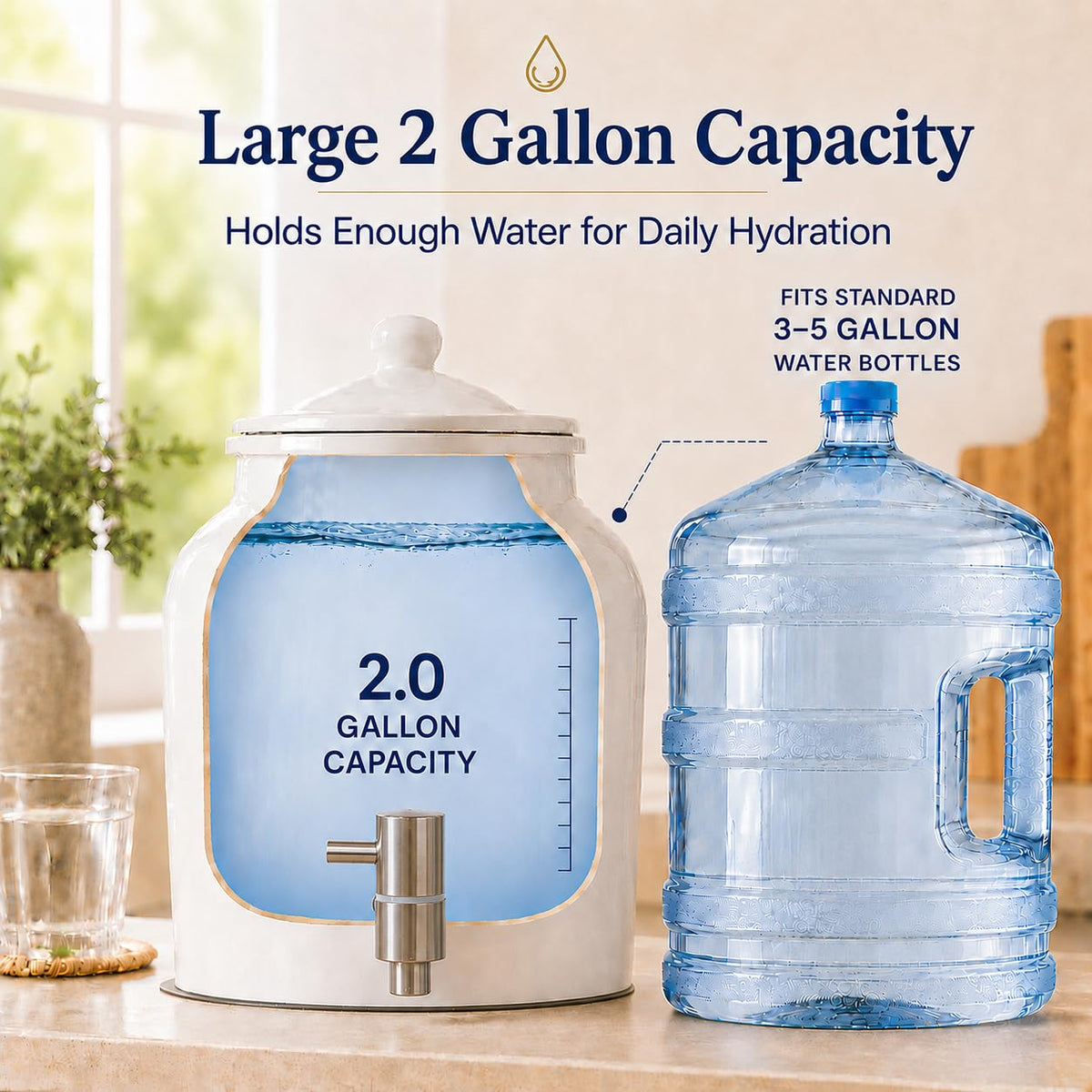 Ceramic Crock Water Dispenser with Stainless Faucet D14192