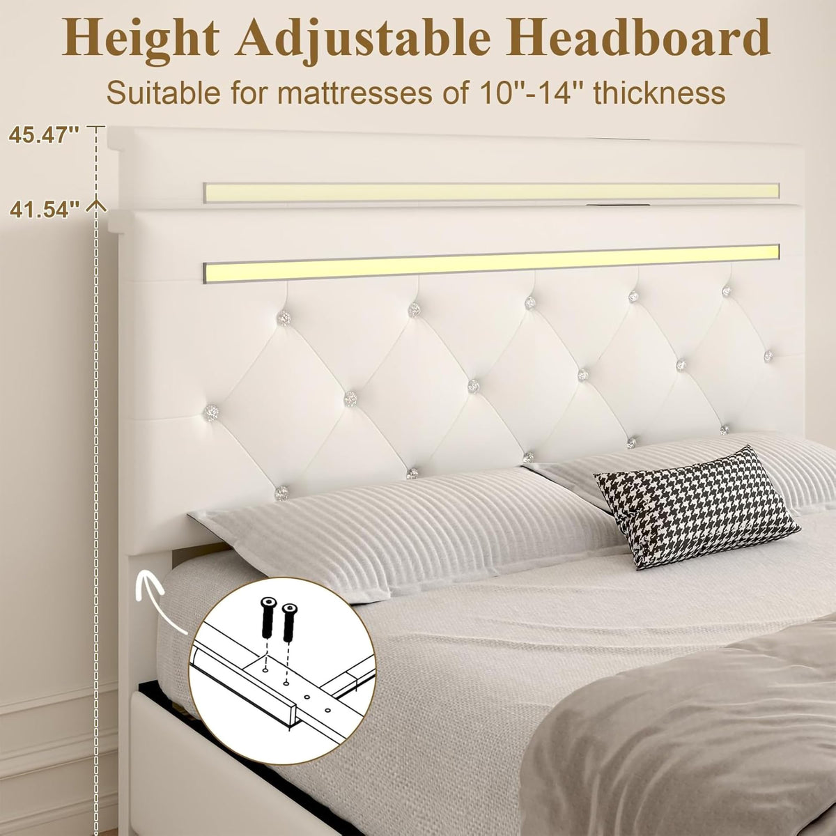 White PU Upholstered Full Size Bed Frame with 4 Storage Drawers O906776