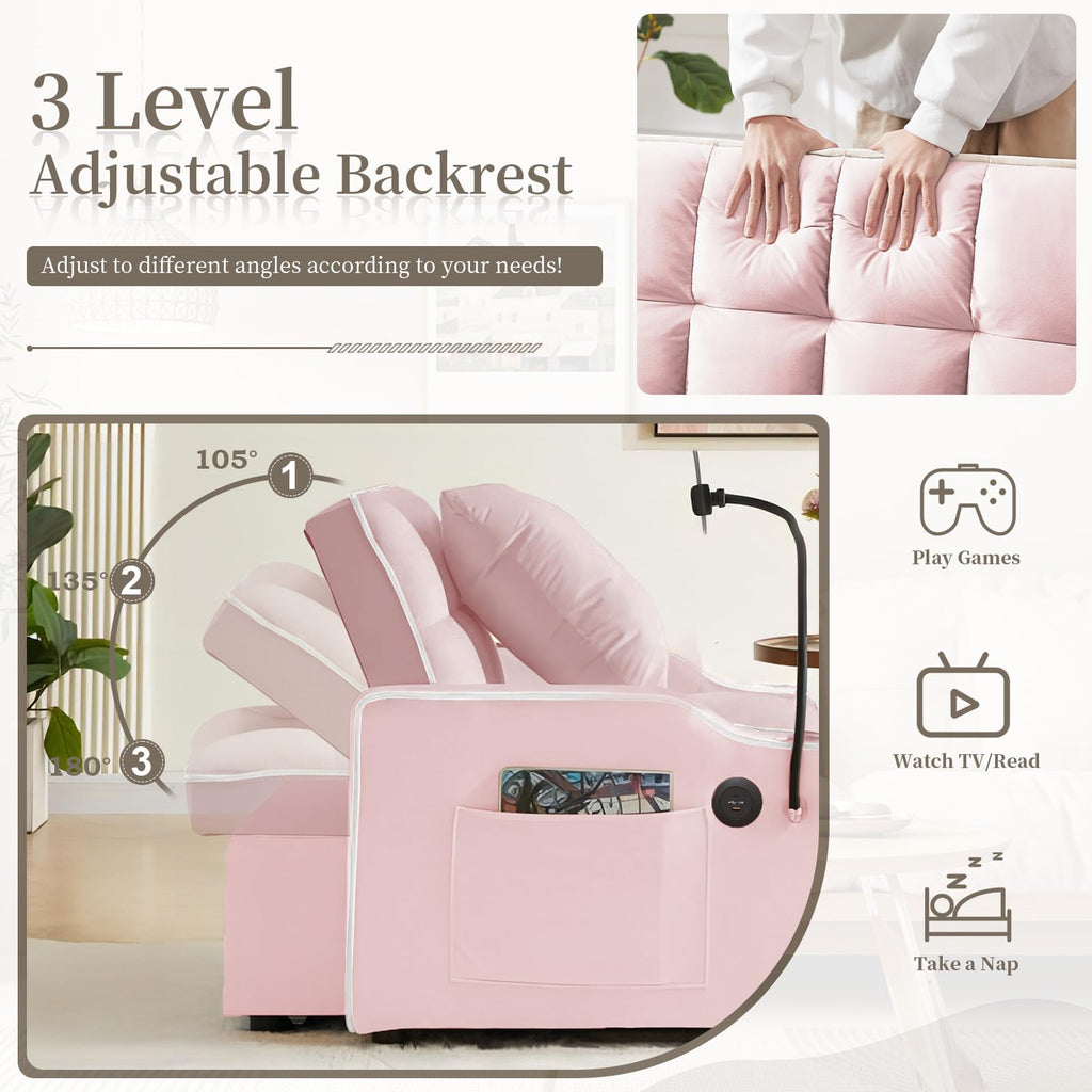 Pink Velvet Convertible Sleeper Chair Bed T864111