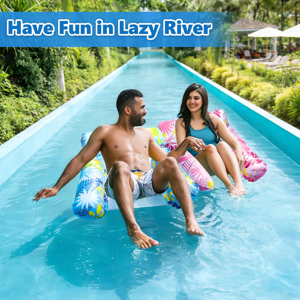 2 Pack Inflatable Pool Floats with Drink Holders and Air Pump T59329
