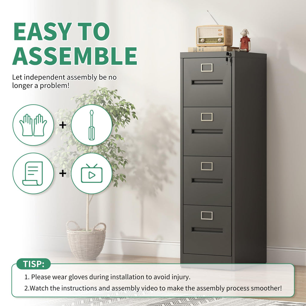 Black 4 Drawer Steel File Cabinet with Lock S41505