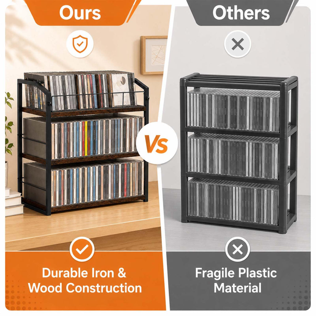 3-Tier Metal and Wood CD Storage Rack T33470