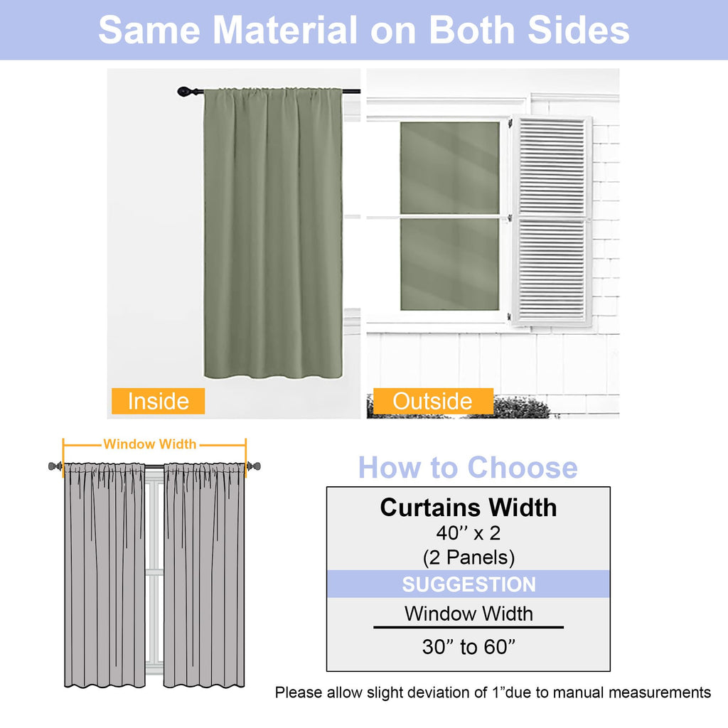 Sage Green Blackout Curtains, 72 Inch, 2 Panels Set C1027