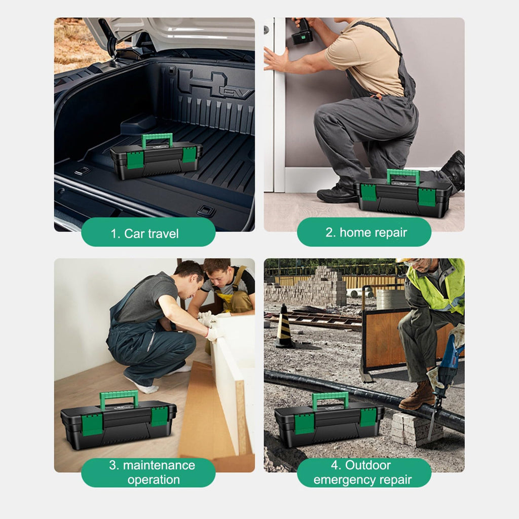 10-Inch Plastic Toolbox with Removable Tray and Double Lock D377