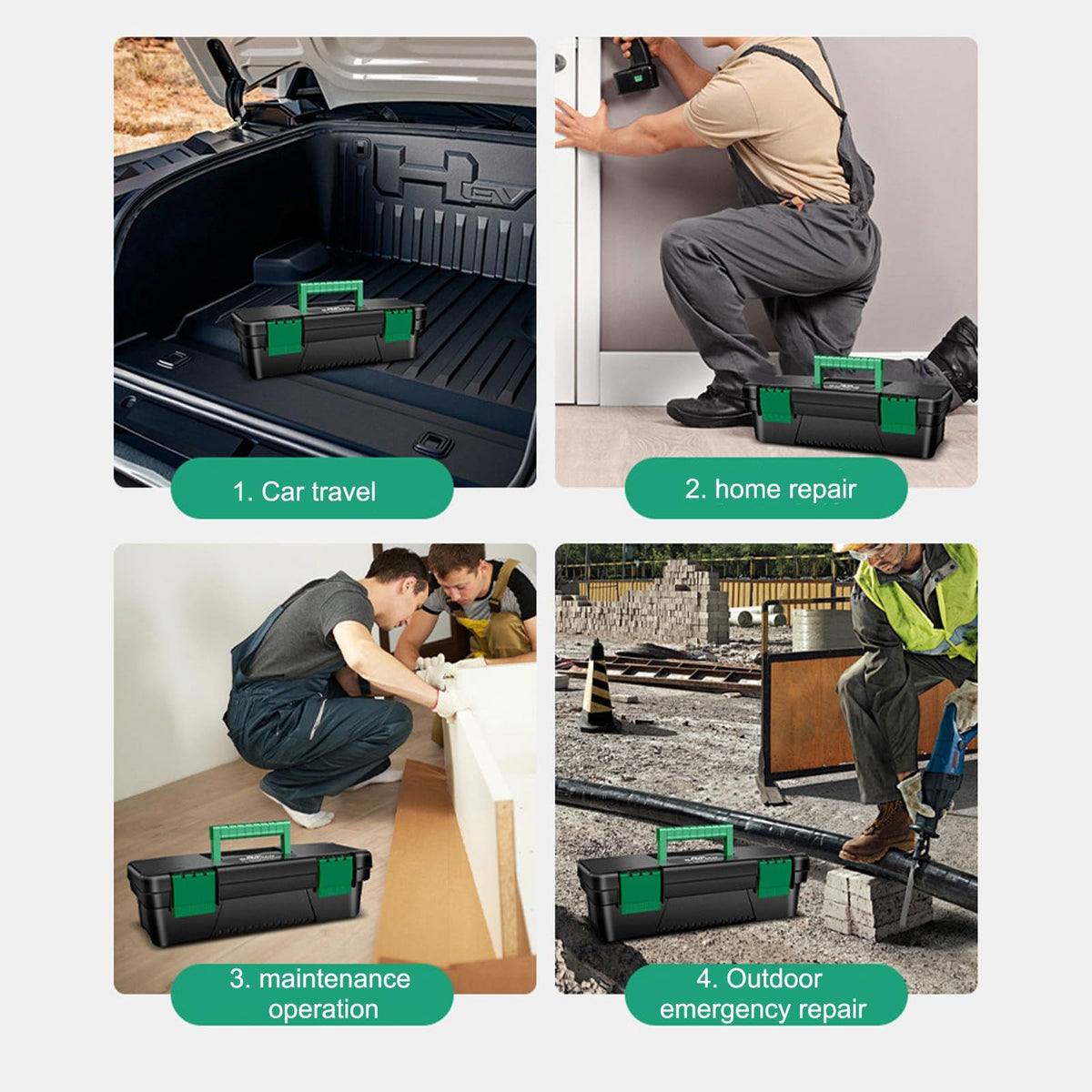 10-Inch Plastic Toolbox with Removable Tray and Double Lock D377