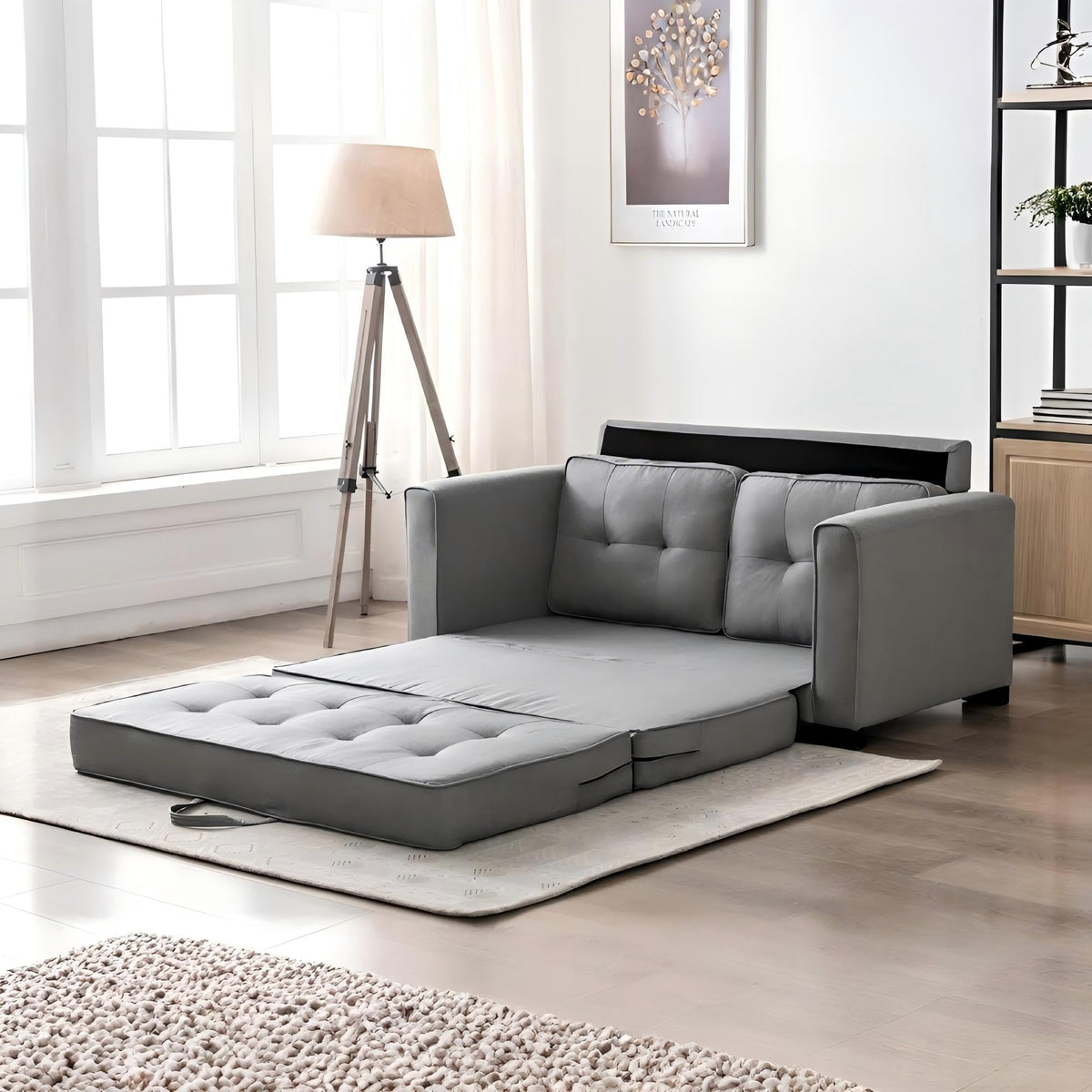 58 Inch Light Gray Upholstered Sleeper Sofa Bed U20389