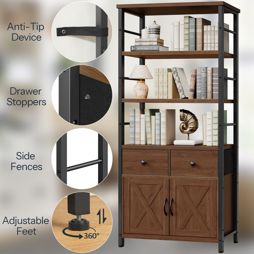 Wooden and Metal Bookshelf with Doors and Drawers Y938