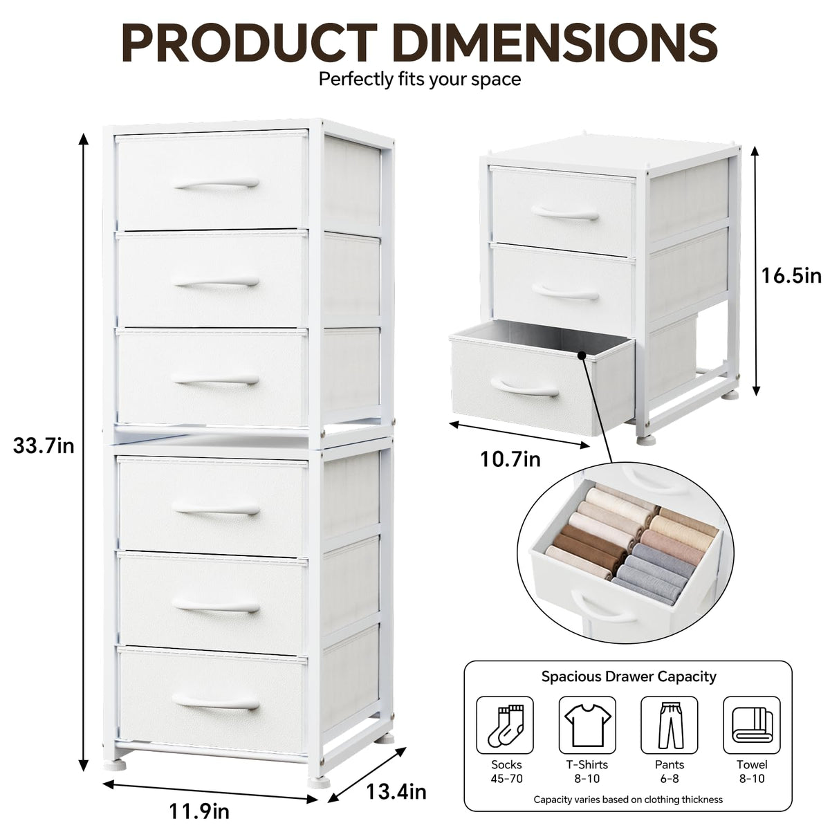 2-Pack Stackable 3-Tier Fabric Storage Drawers M254