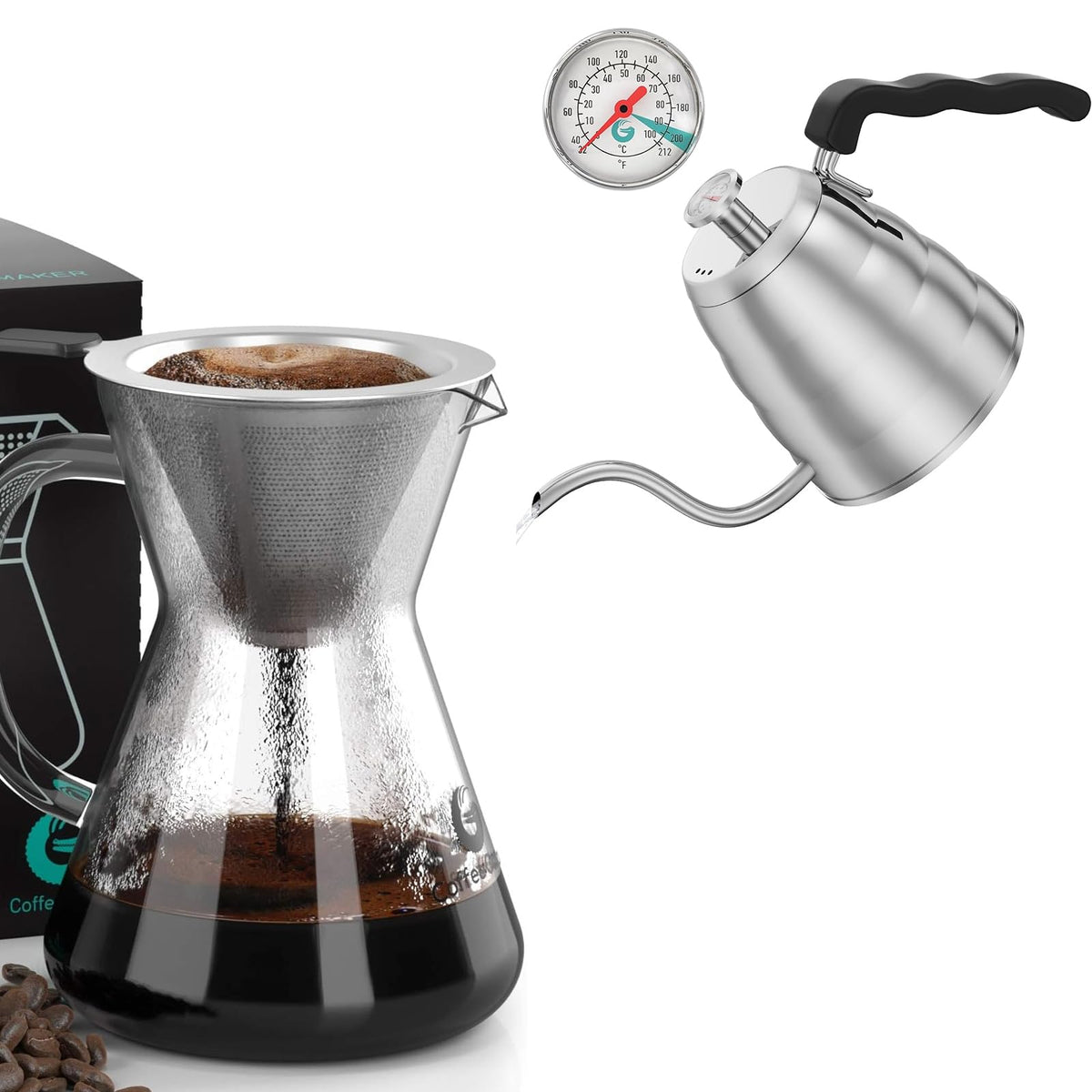 40oz Stainless Steel Gooseneck Kettle and 14oz Pour Over Coffee Maker K13877