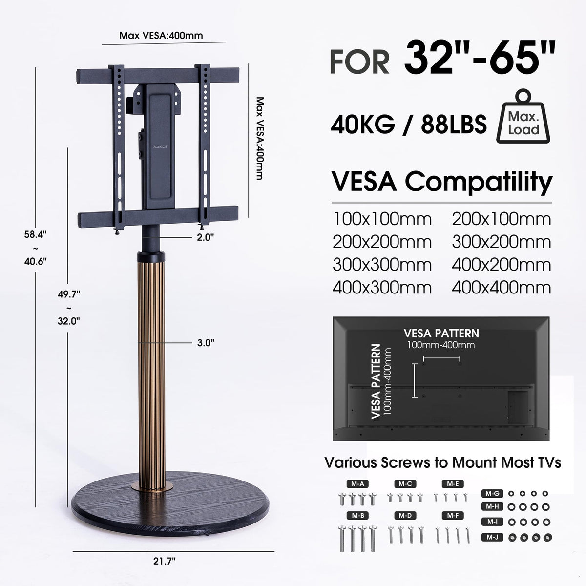 Aluminum Rolling TV Stand for 32-65 inch TVs I50805