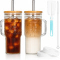 24 oz Glass Tumbler with Bamboo Lid and Handle Y43489