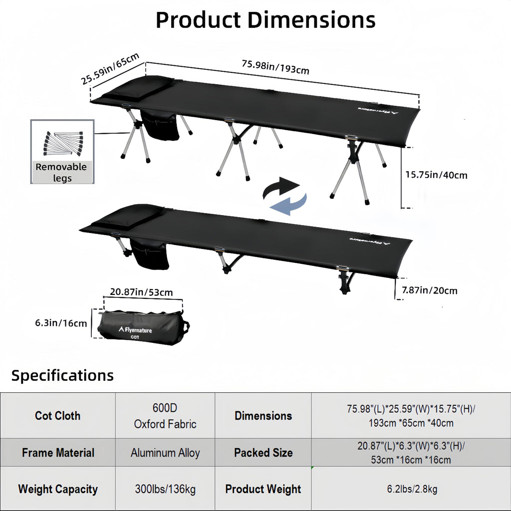Lightweight Foldable Camping Cot 300 lbs Capacity H7543