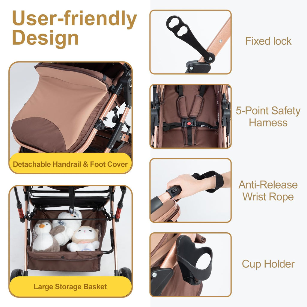 2 in 1 Foldable Baby Stroller with Adjustable Canopy W225
