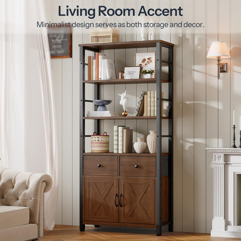 Wooden and Metal Bookshelf with Doors and Drawers Y938