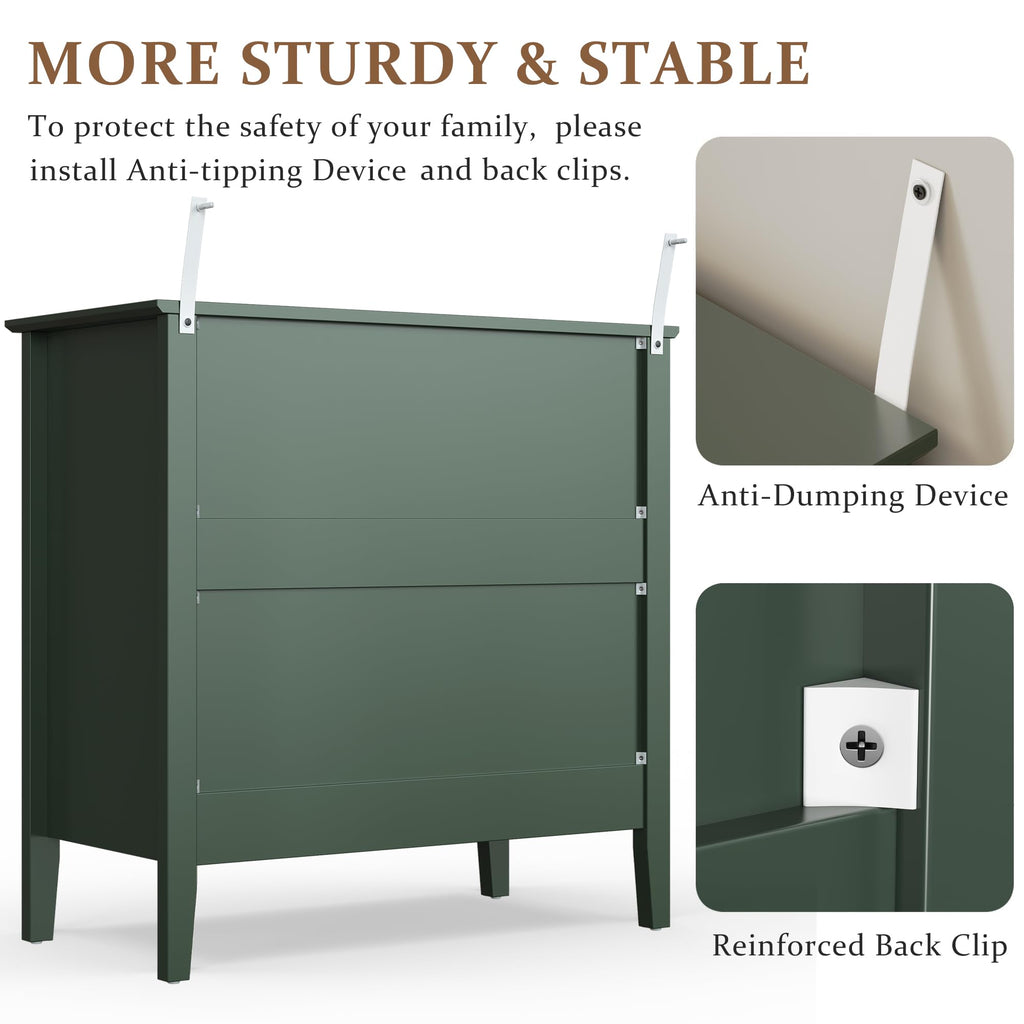 32" Dark Green 3 Drawer Nightstand Set of 2 I80047