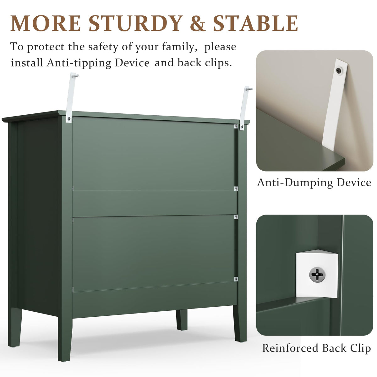 32" Dark Green 3 Drawer Nightstand Set of 2 I80047