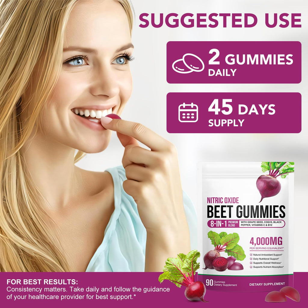 Sugar Free Beet Root Gummies with CoQ10, Grapeseed Extract, Vitamin B12, C W817