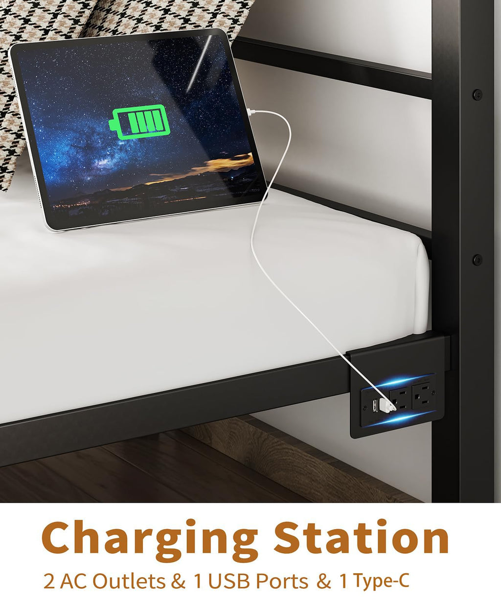 Black Twin Bed Frame with LED Lights and Charging Station K425