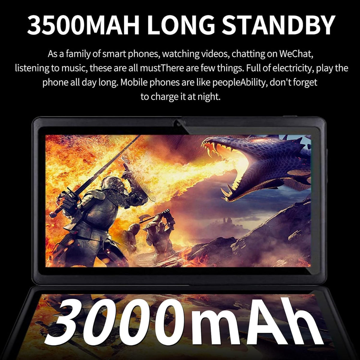 Android Tablet 7-inch HD Display 1GB +8GB 3000 mAh Black Q941602