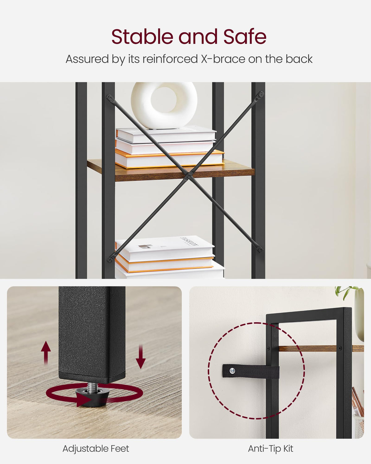 5-Tier Bookshelf with Steel Frame C776656