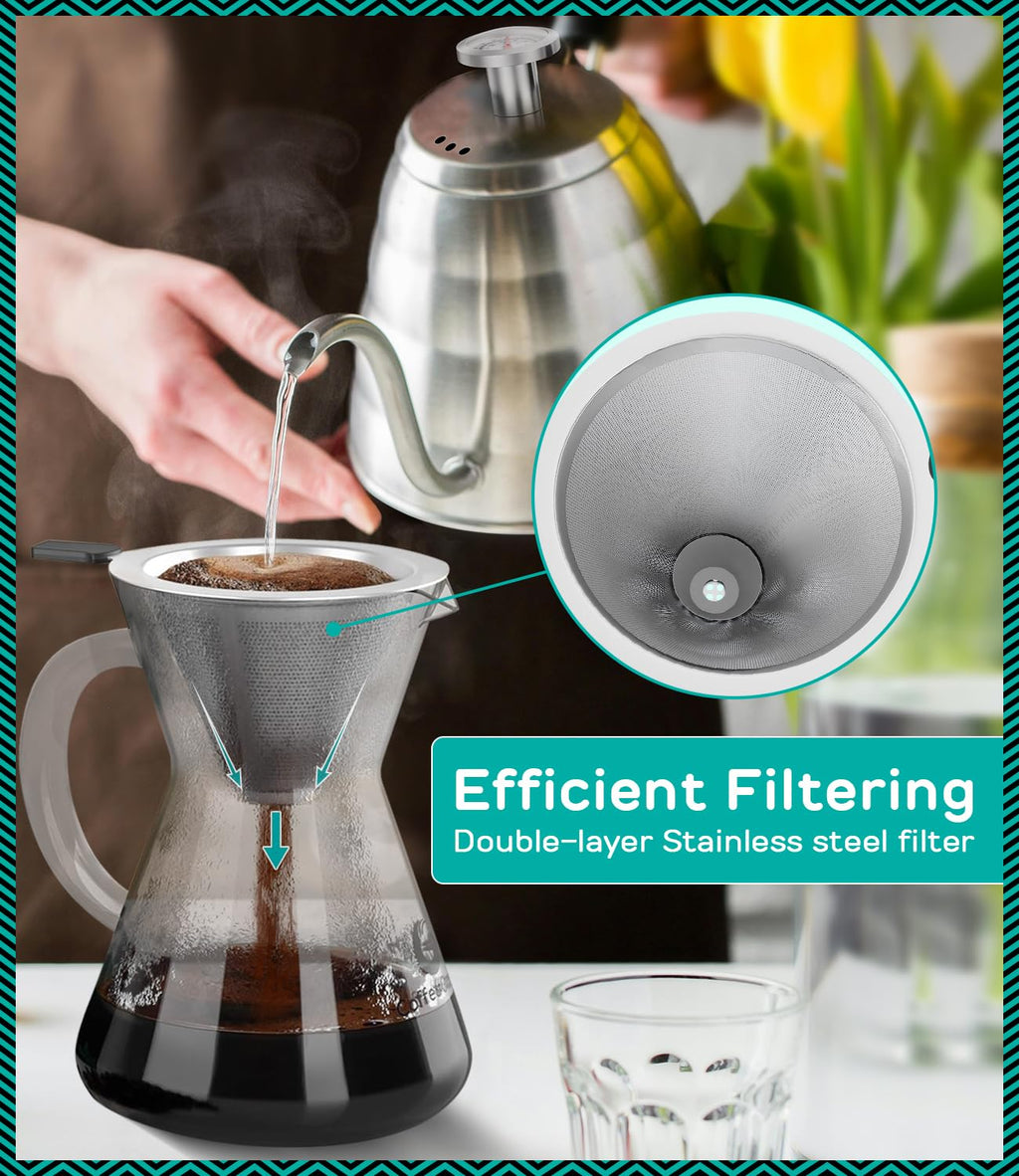 40oz Stainless Steel Gooseneck Kettle and 14oz Pour Over Coffee Maker K13877