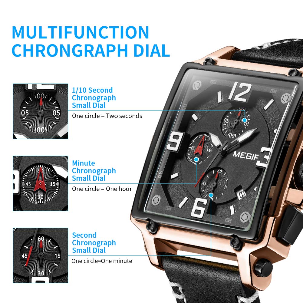 Men's Analogue Luminous Quartz Watch with Leather Strap E6850