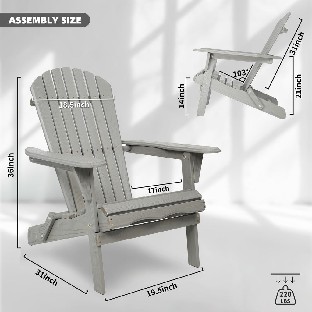 Folding Adirondack Chair Set of 2 Solid Cedar Wood Gray L32382