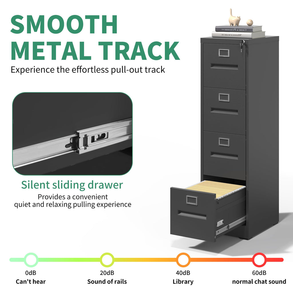 Black 4 Drawer Steel File Cabinet with Lock S41505