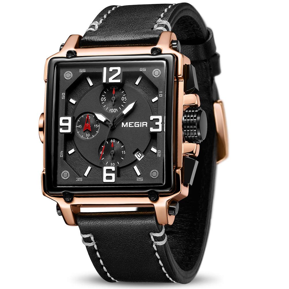 Men's Analogue Luminous Quartz Watch with Leather Strap E6850