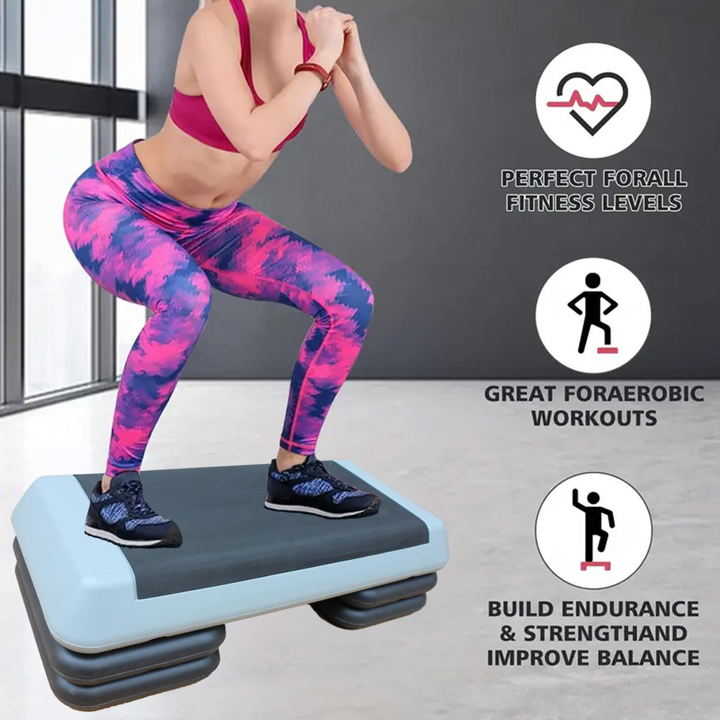 Adjustable Aerobic Exercise Step Platform with 2/4 Stackable Risers N690270