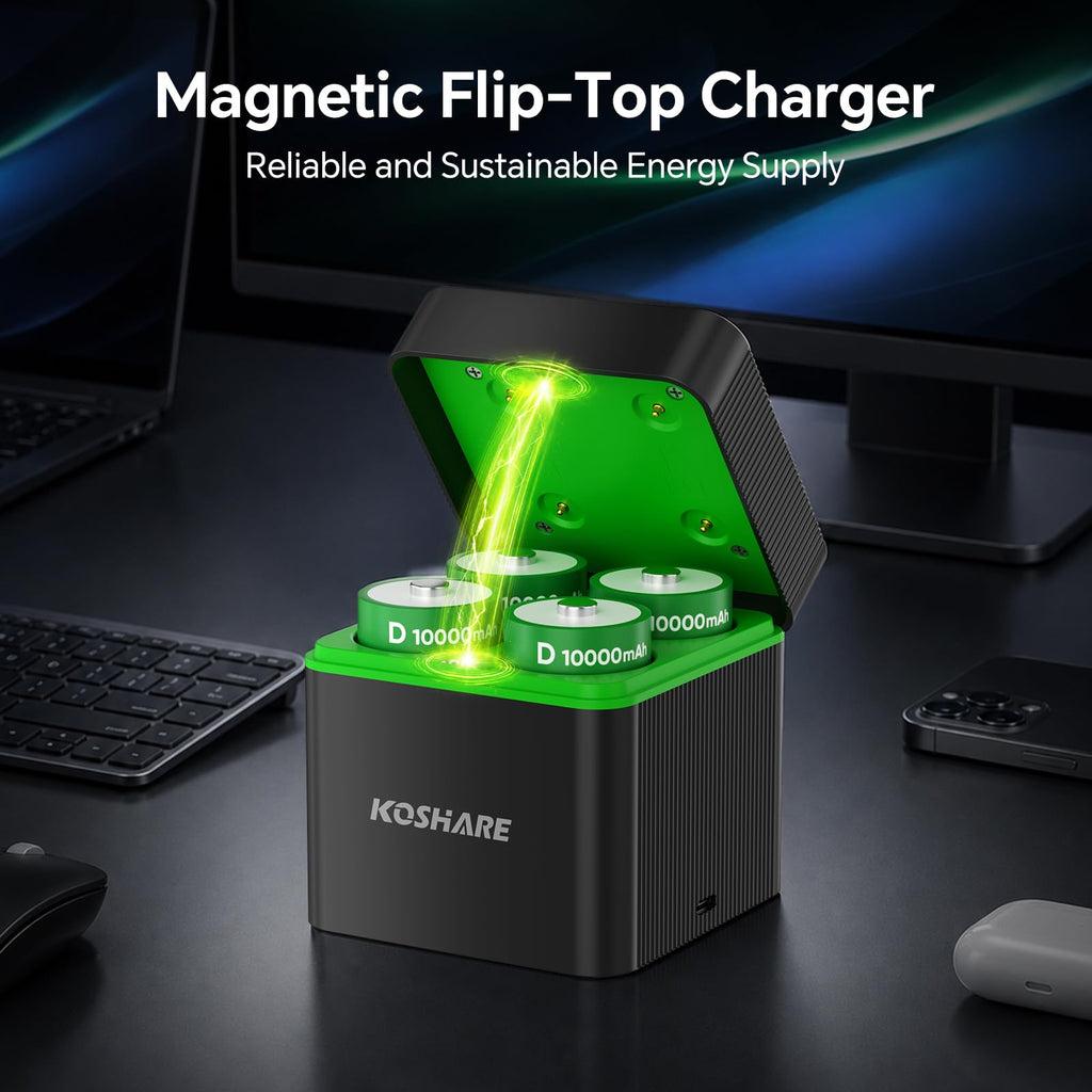 4 Pack 10000mAh Rechargeable NiMH D Cell Batteries with Charger Z951770
