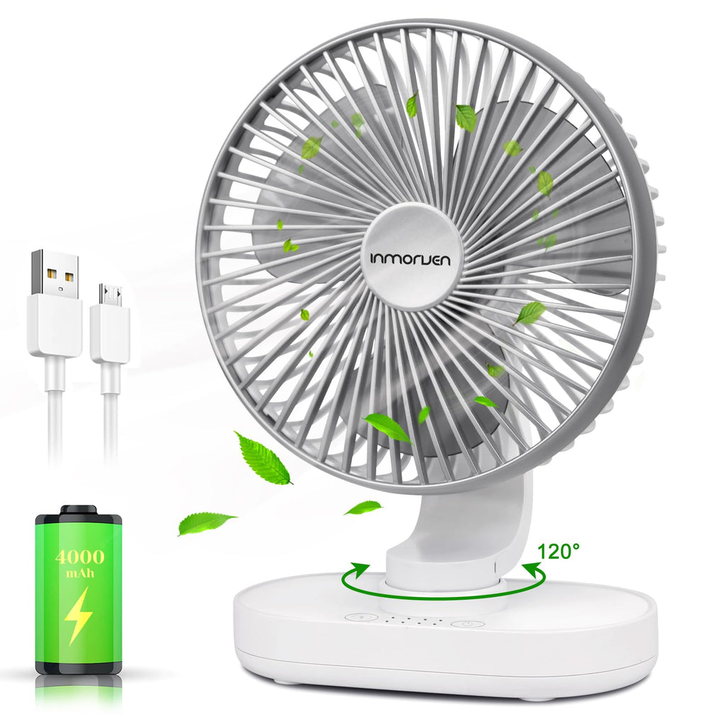 4000mAh Rechargeable Oscillating Desk Fan White V6358