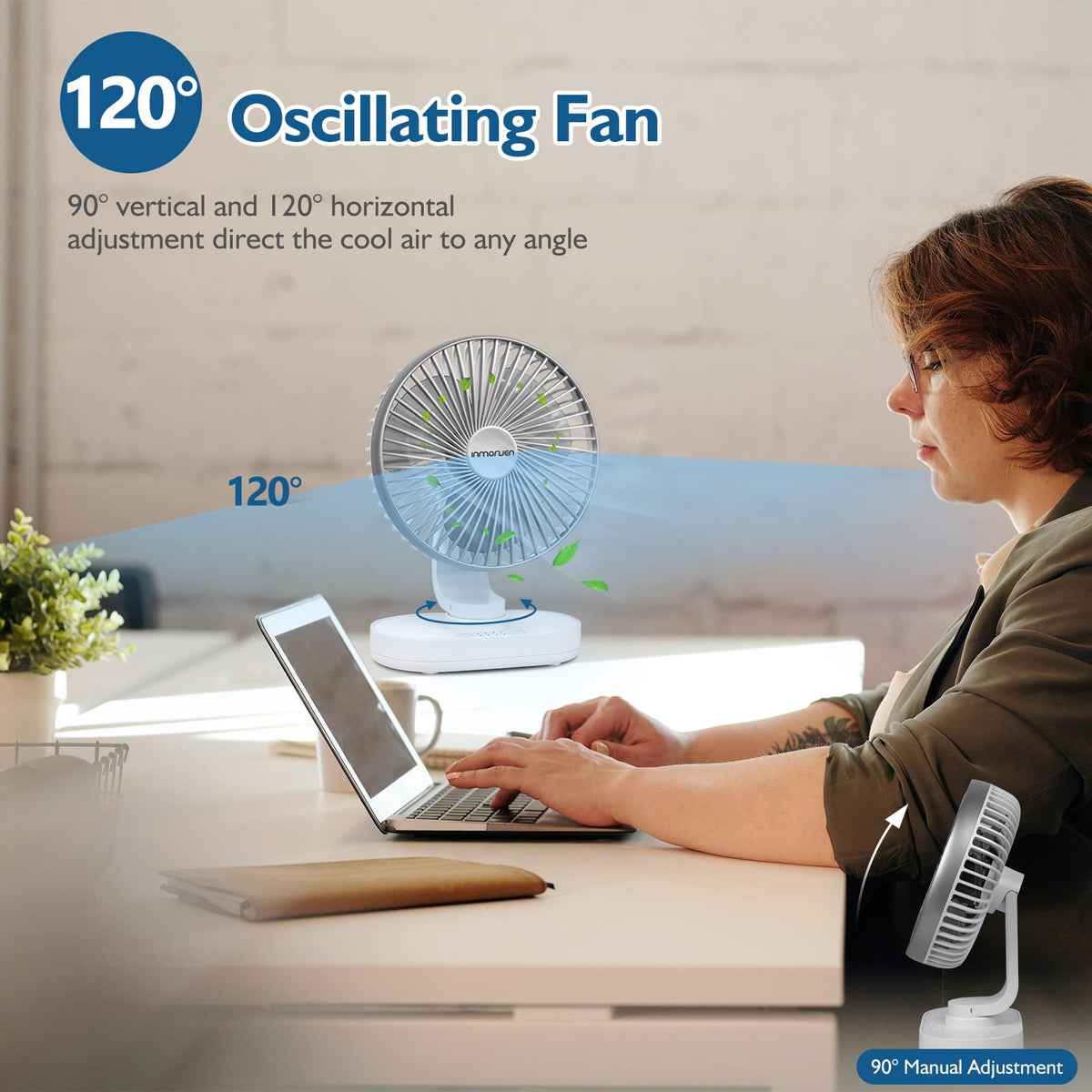 4000mAh Rechargeable Oscillating Desk Fan White V6358