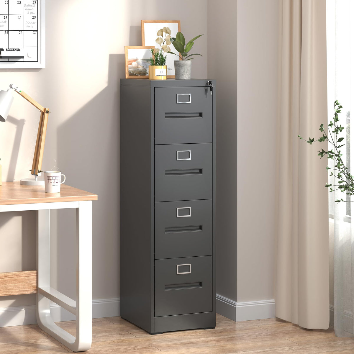 Black 4 Drawer Steel File Cabinet with Lock S41505