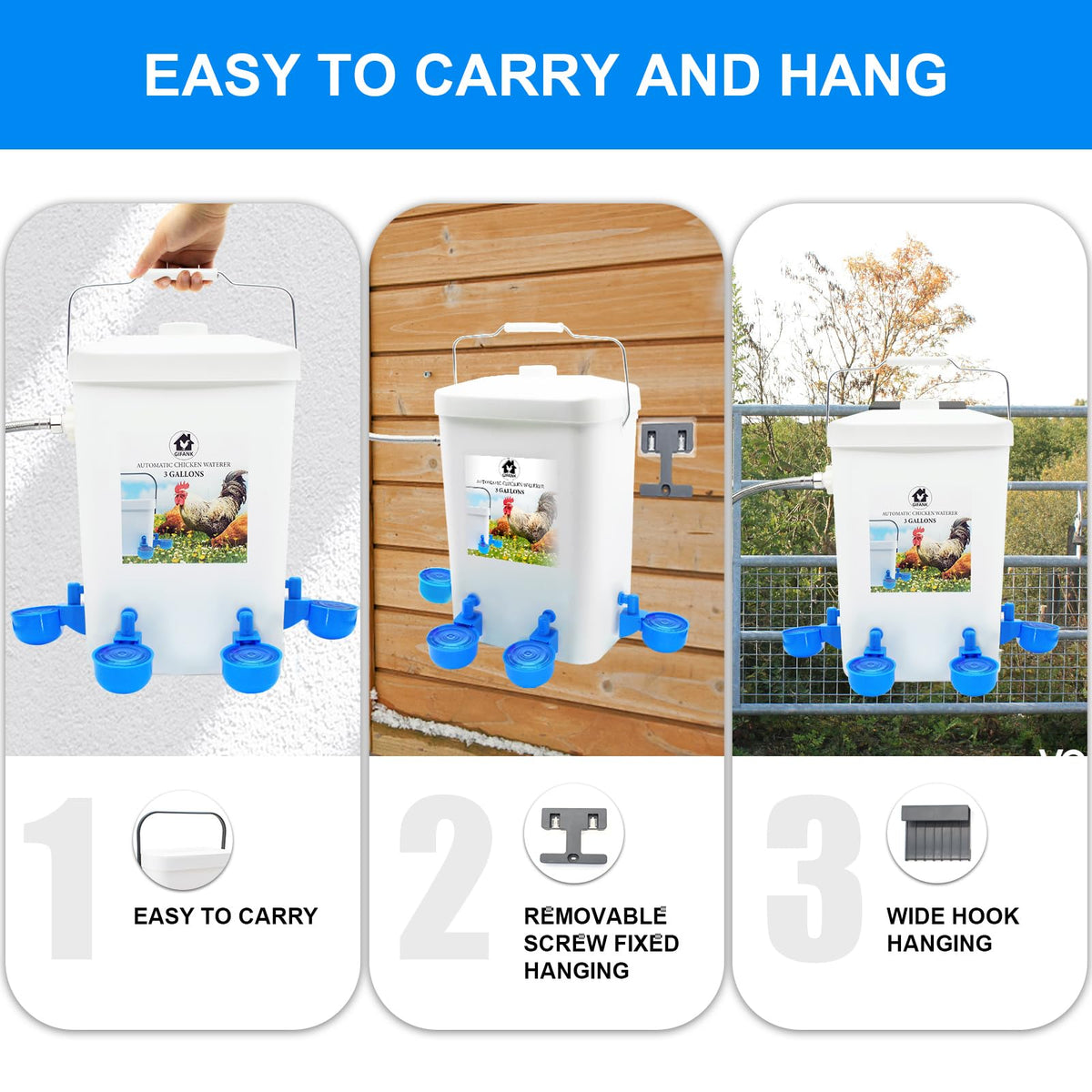 3 Gallons Automatic Poultry Waterer with Hose Attachment V206