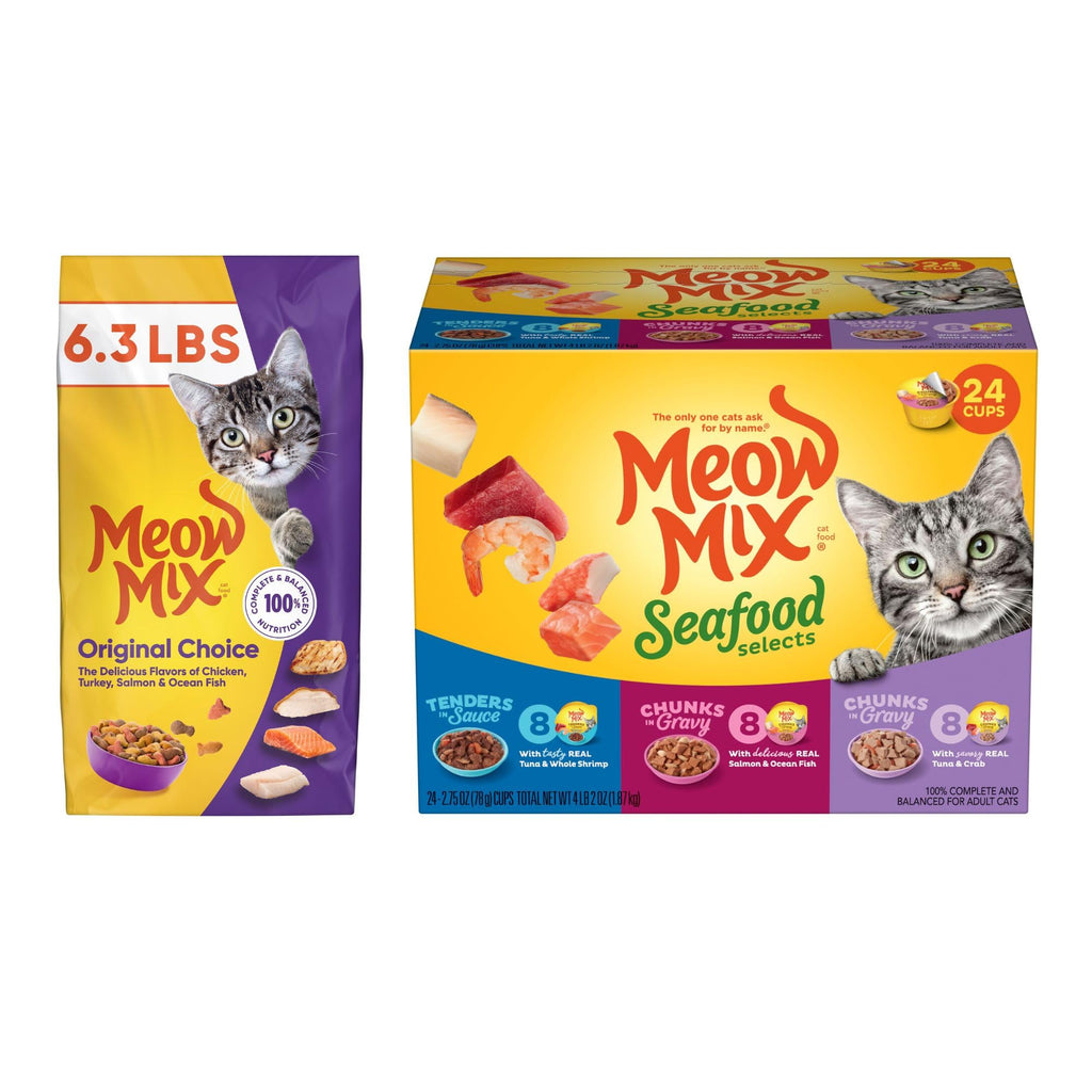 Dry Cat Food 6.3 Pound and Wet Cat Food Variety Pack 2.75 Ounce (Pack of 24) Q4740