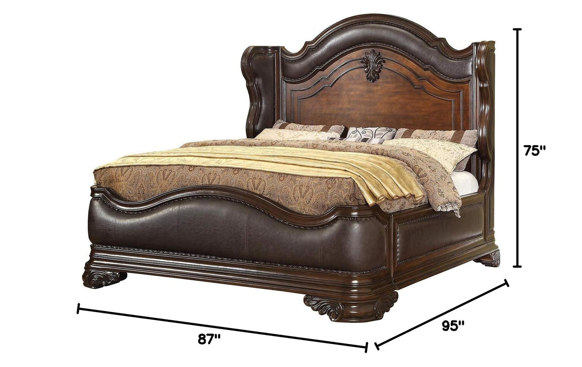 Brown Cherry Wood California King Wingback Bed G6639