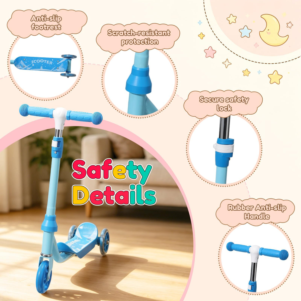 Three Wheel Scooter for Kids 2-5, Light Up Adjustable Height Kick Scooter C882