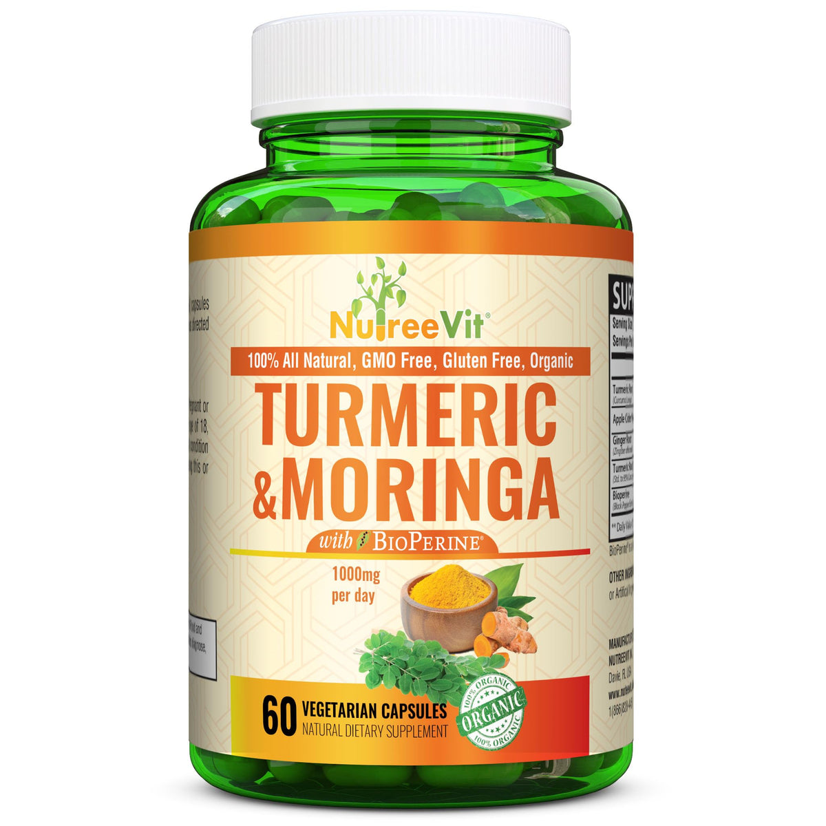 Organic Turmeric Curcumin with Moringa Oleifera and Bioperine Supplement 200 Count Z2540