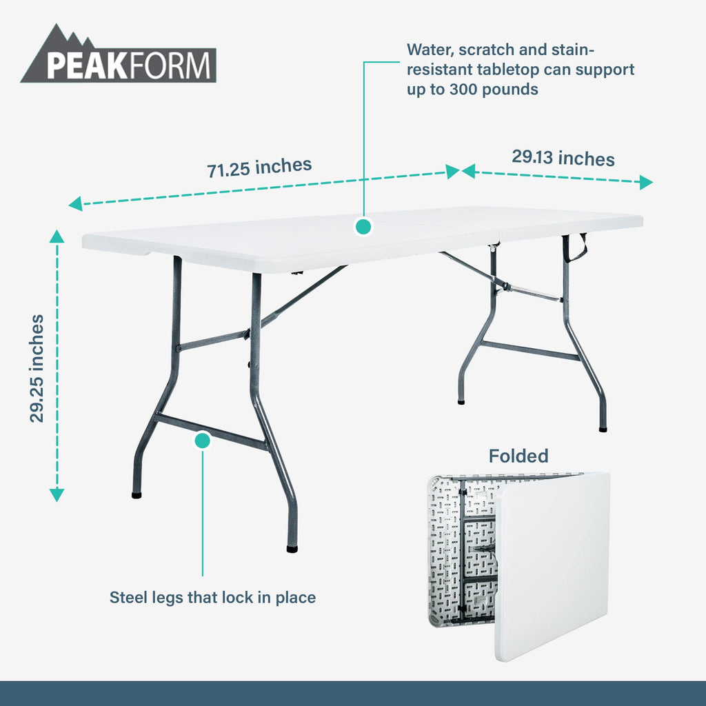 Portable Fold-in-Half Banquet Table 300 Lb Capacity White 6 Ft L840690