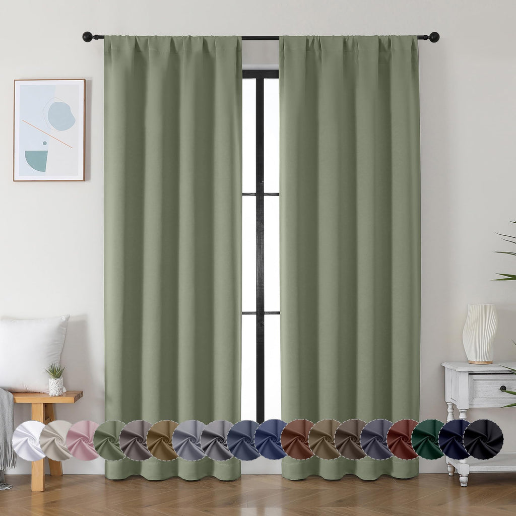 Sage Green Blackout Curtains, 72 Inch, 2 Panels Set C1027