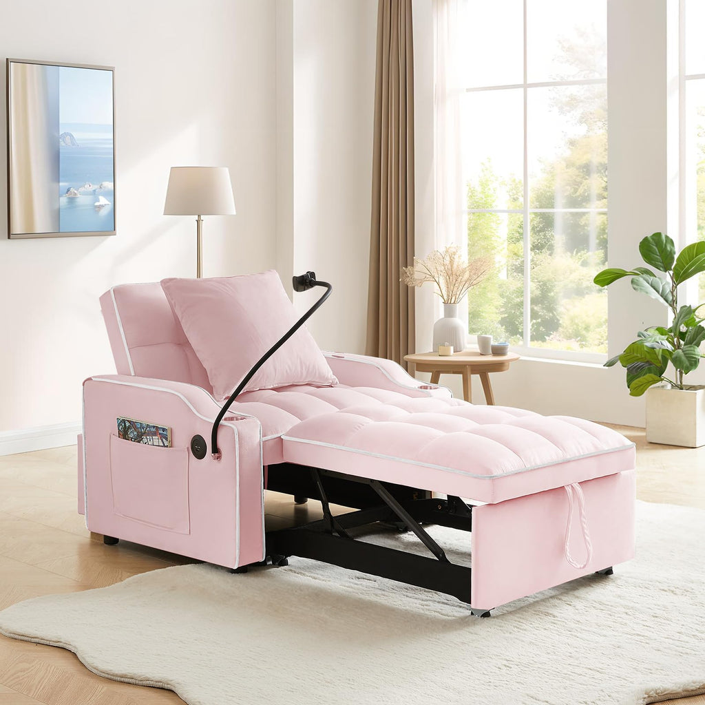 Pink Velvet Convertible Sleeper Chair Bed T864111