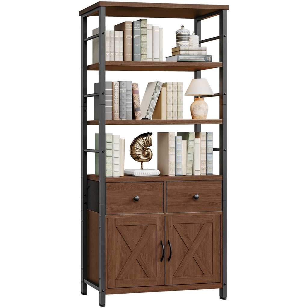 Wooden and Metal Bookshelf with Doors and Drawers Y938