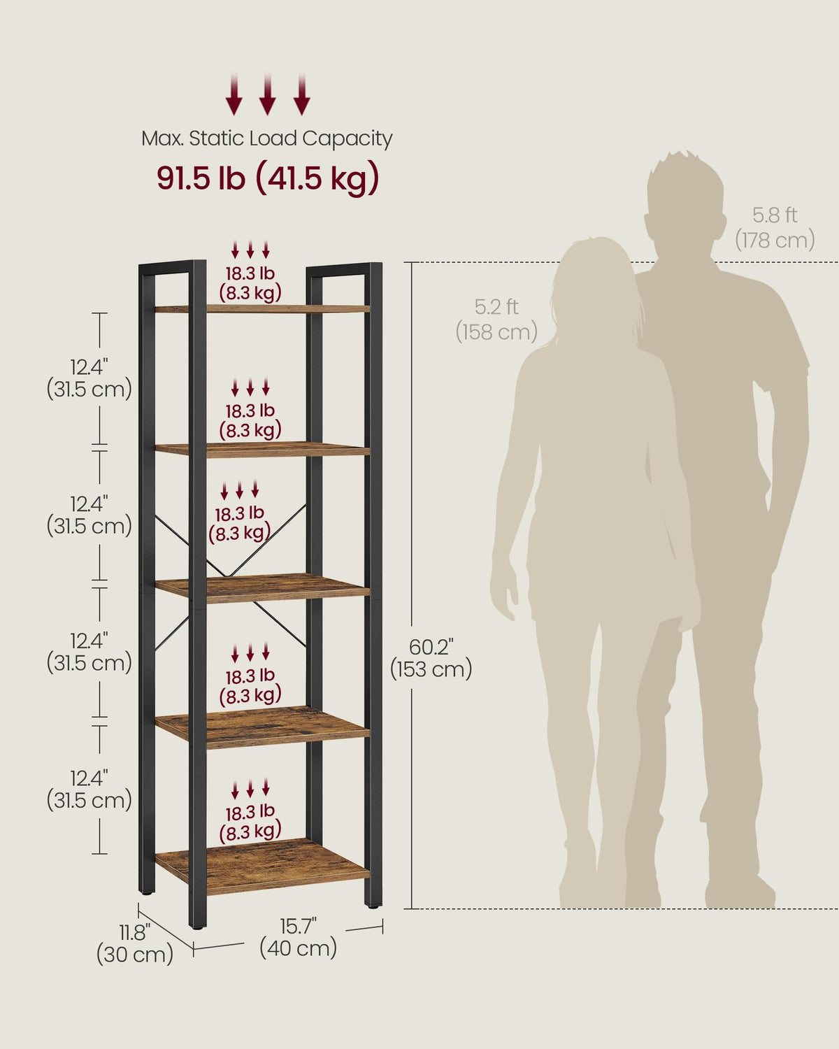 5-Tier Bookshelf with Steel Frame C776656