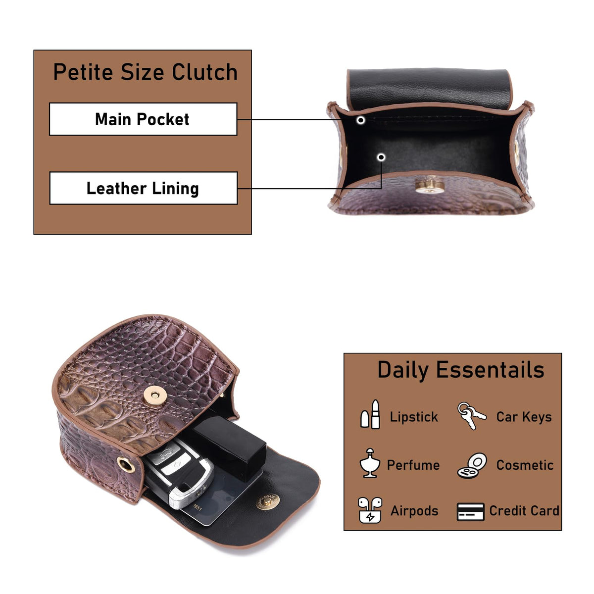 Mini Crocodile Embossed Leather Clutch W692258