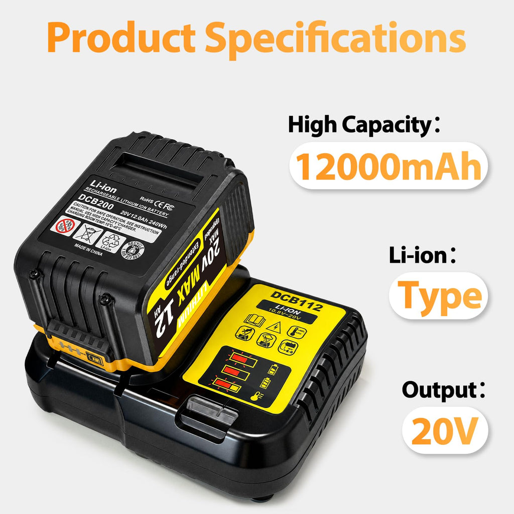 2-Pack 12000mAh 20V Max Lithium-Ion Battery & Charger Combo G256985