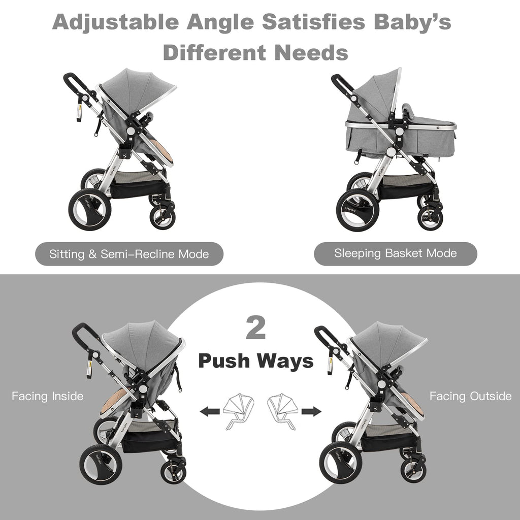 2-in-1 Convertible Bassinet Reclining Stroller A438146