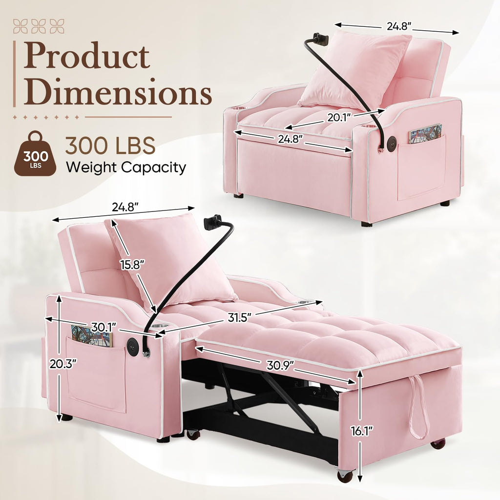 Pink Velvet Convertible Sleeper Chair Bed T864111